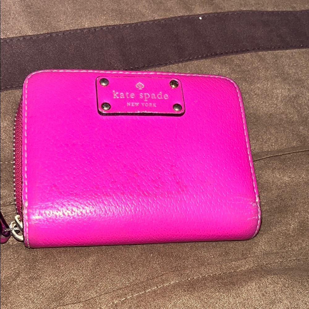 Kate Spade hot pink zip-around leather wallet